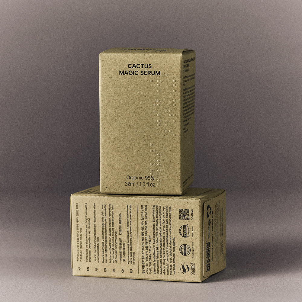 Whamisa Cactus Magic Serum packaging on gray background | Available at budcosmetics.com
